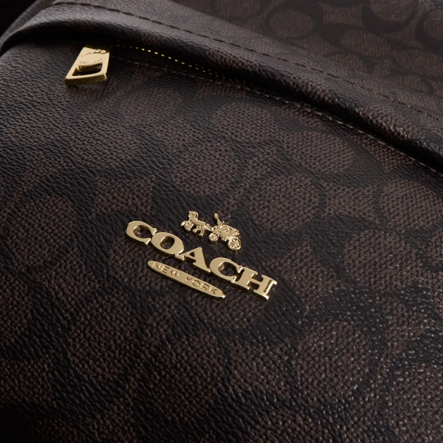 COACH®,Taylor Small Backpack In Signature Canvas,Recycled Polyester,Canvas,Backpack,Metal,Logo,Adjustable,Gold Metal,Casual,Black,Closer View