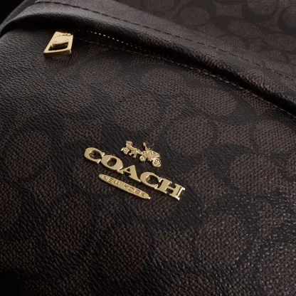 COACH®,Taylor Small Backpack In Signature Canvas,Recycled Polyester,Canvas,Backpack,Metal,Logo,Adjustable,Gold Metal,Casual,Black,Closer View