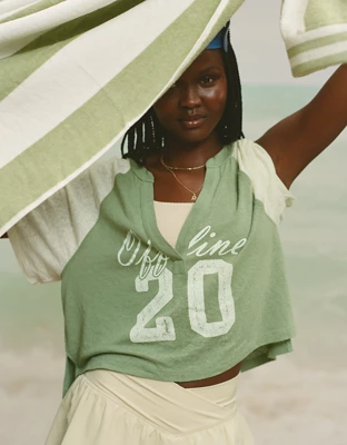 OFFLINE By Aerie Bouncy Cotton Colorblock T-Shirt - Hiker Olive