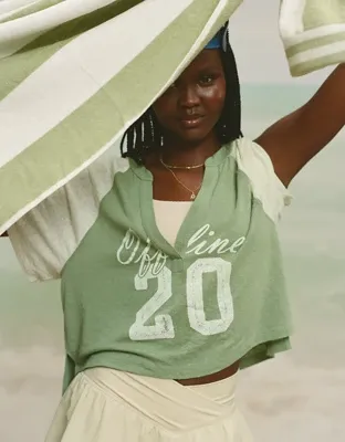 OFFLINE By Aerie Bouncy Cotton Colorblock T-Shirt - Hiker Olive