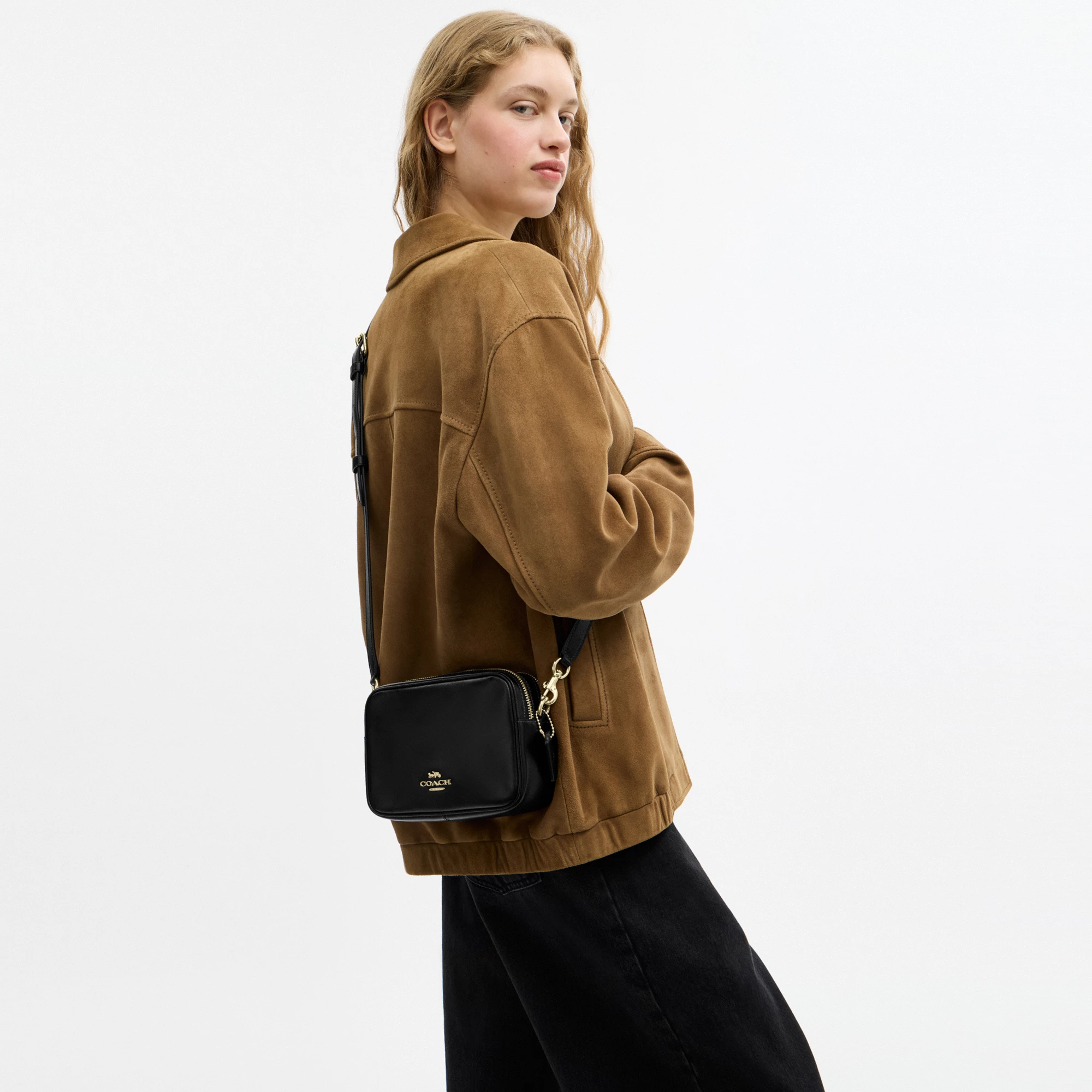 COACH®,Mini Carey Crossbody Bag,Leather,Recycled Polyester,Crossbody,Logo,Metal,Casual,Black