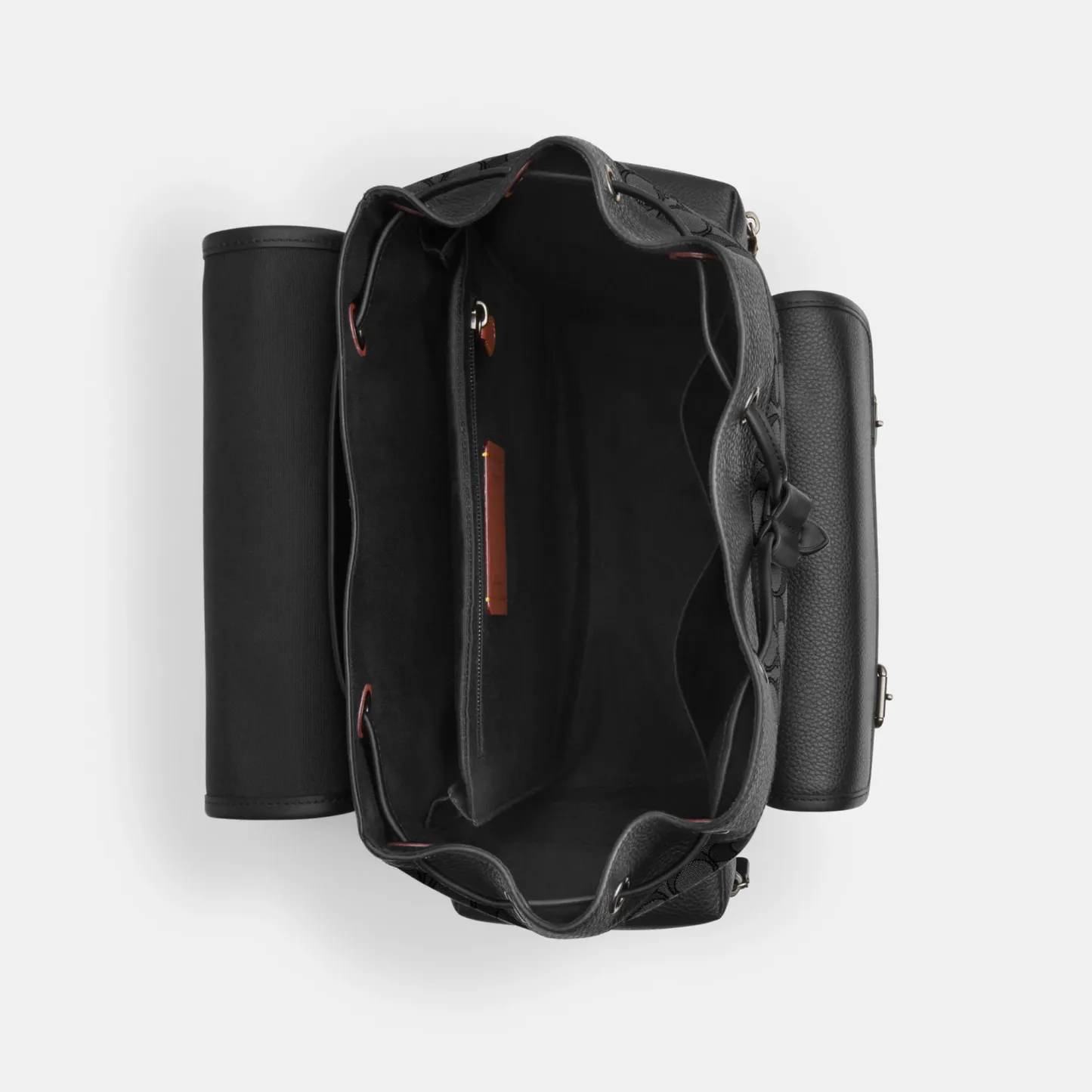 COACH®,Sprint Backpack In Signature Jacquard,Calfskin Leather,Canvas,Backpack,Adjustable,Casual,Black,Inside View,Top View