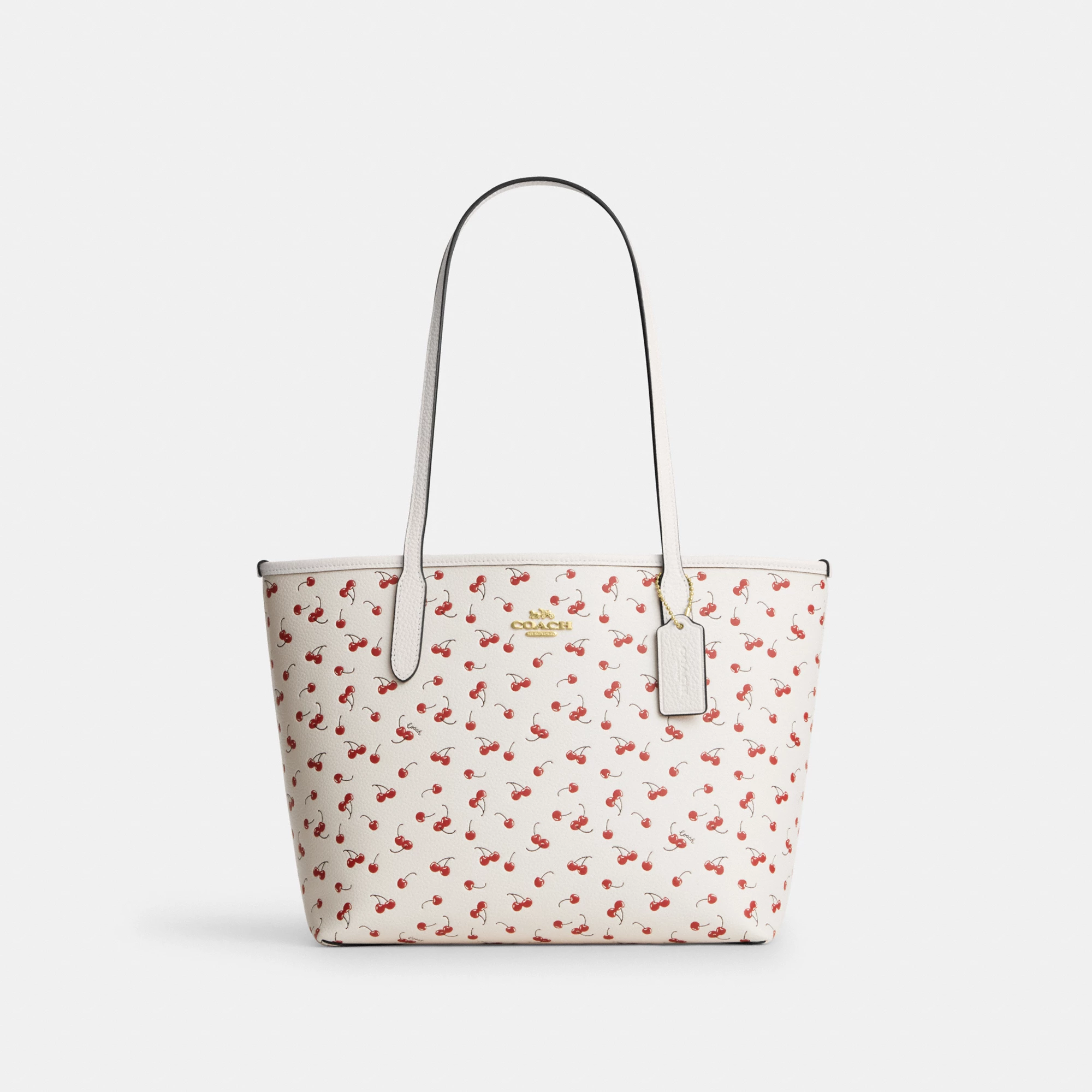 COACH®,Medium City Tote Bag With Cherry Print,,Front View