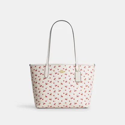 COACH®,Medium City Tote Bag With Cherry Print,,Front View