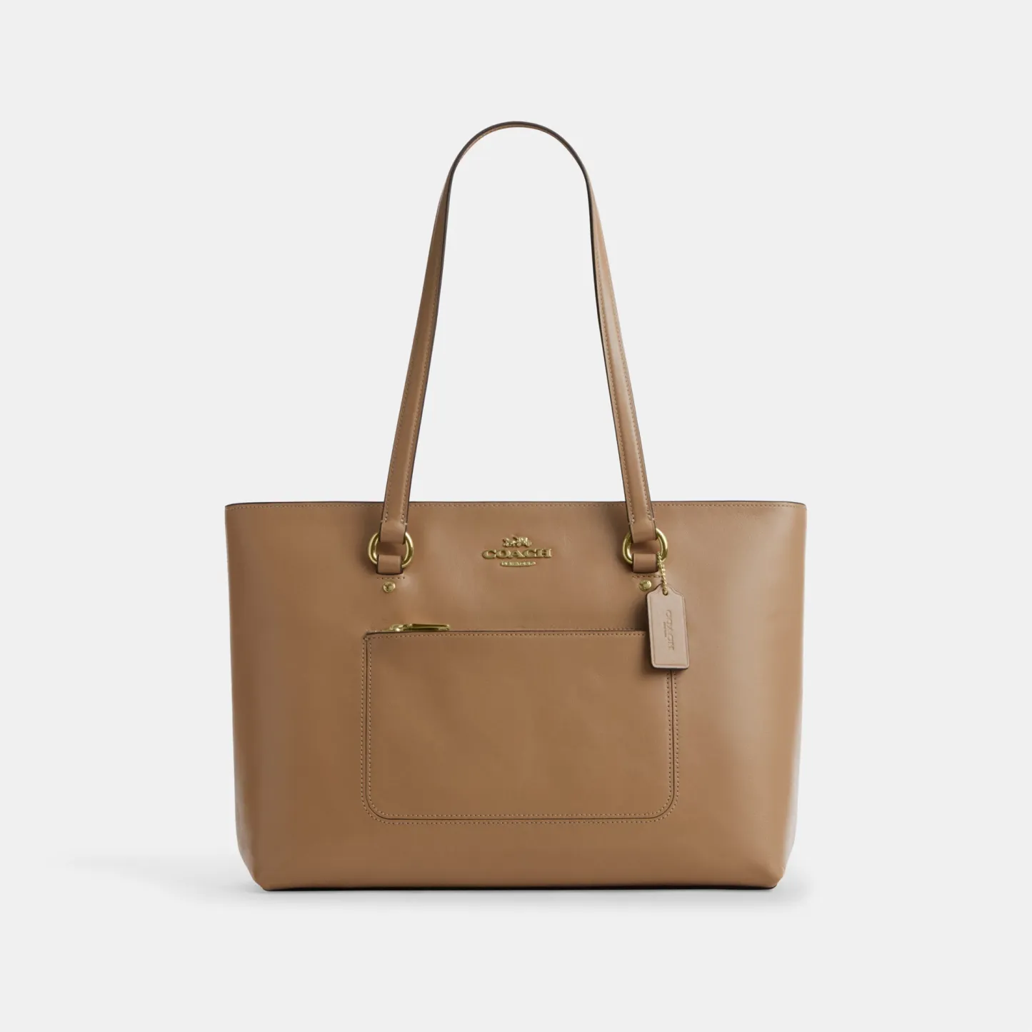 COACH®,Station Tote Bag,Leather,Recycled Polyester,Tote,Logo,Metal,Gold Metal,Work,Brown,Front View