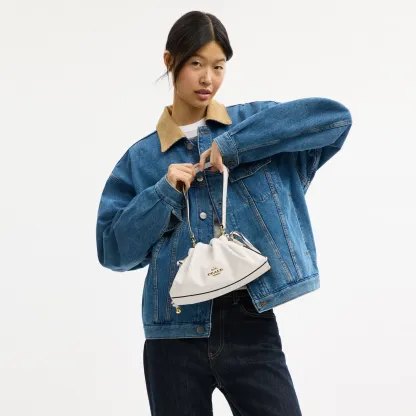 COACH®,Faye Shoulder Bag,Shoulder Bag,Metal,Ball Embellishment,Drawstring,Logo,Casual,White,Detail View
