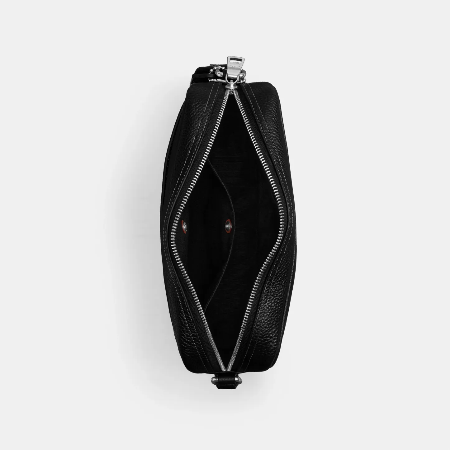 COACH®,Colton Crossbody Bag 25,Recycled Polyester,Leather,Crossbody,Adjustable,Silver Metal,Casual,Black,Inside View,Top View