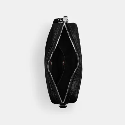 COACH®,Colton Crossbody Bag 25,Recycled Polyester,Leather,Crossbody,Adjustable,Silver Metal,Casual,Black,Inside View,Top View