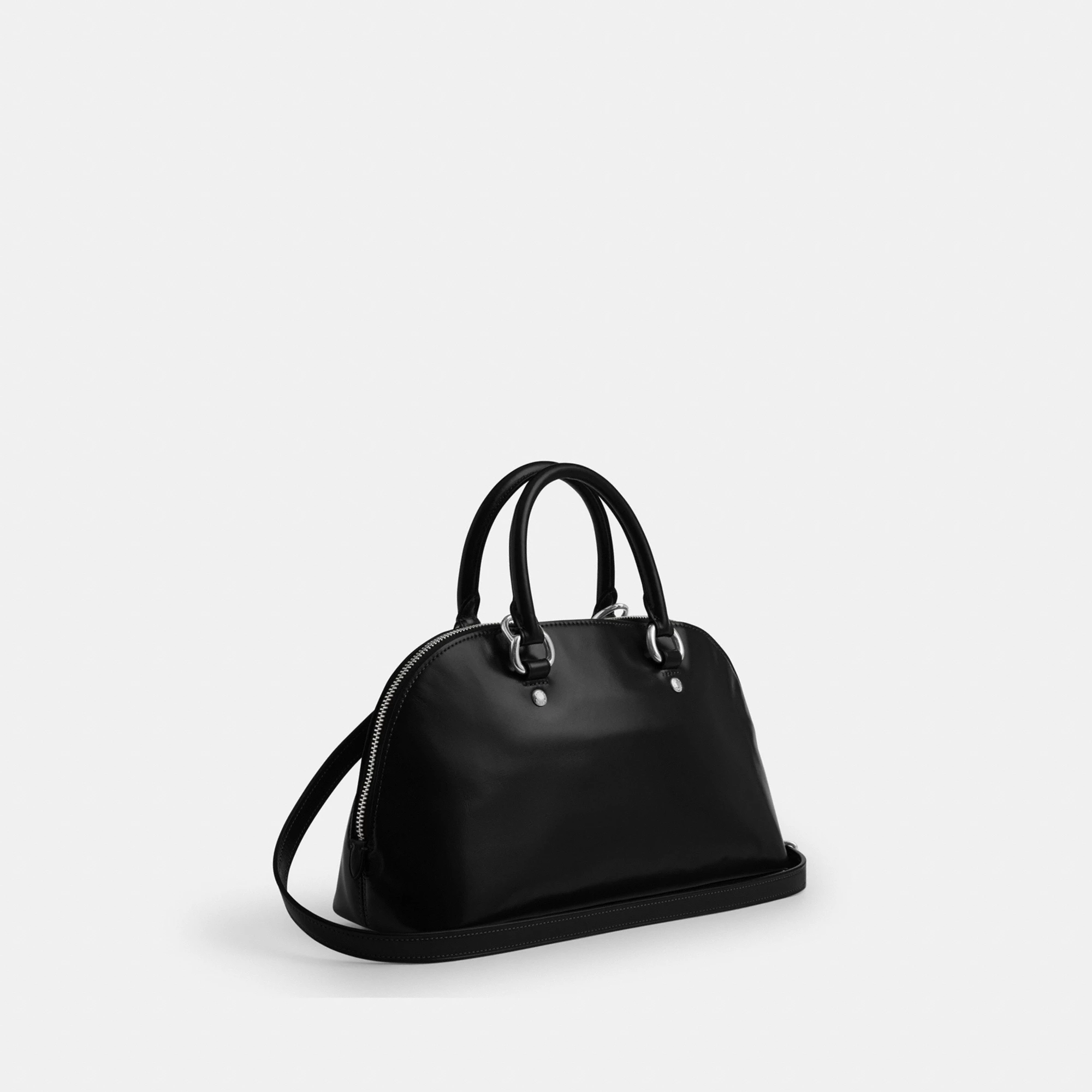 COACH®,Lara Satchel Bag,Recycled Polyester,Satchel,Logo,Metal,Casual,Black,Angle View