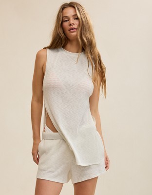 Aerie Textured Rib Tunic Tank Top - Soft Muslin