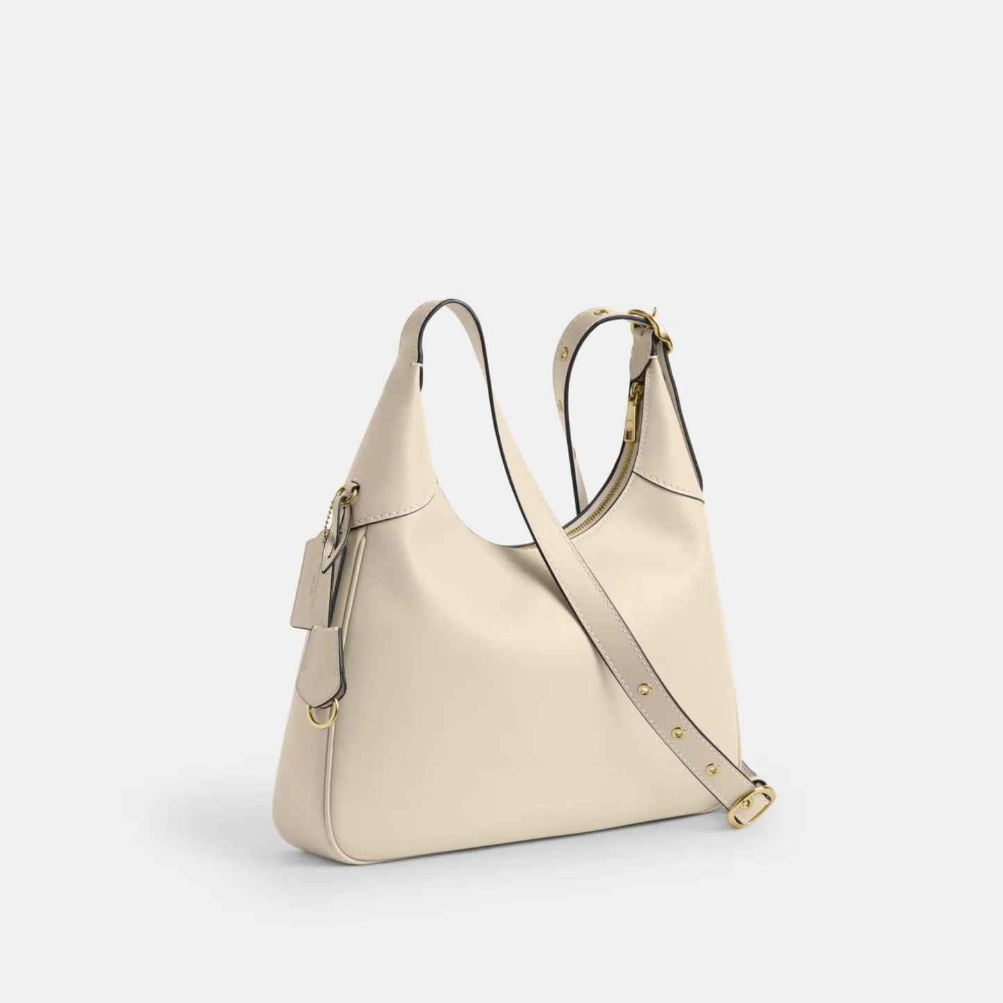 COACH®,Ella Shoulder Bag,Leather,Shoulder Bag,Adjustable,Lined,Gold Metal,Casual,Beige,Angle View