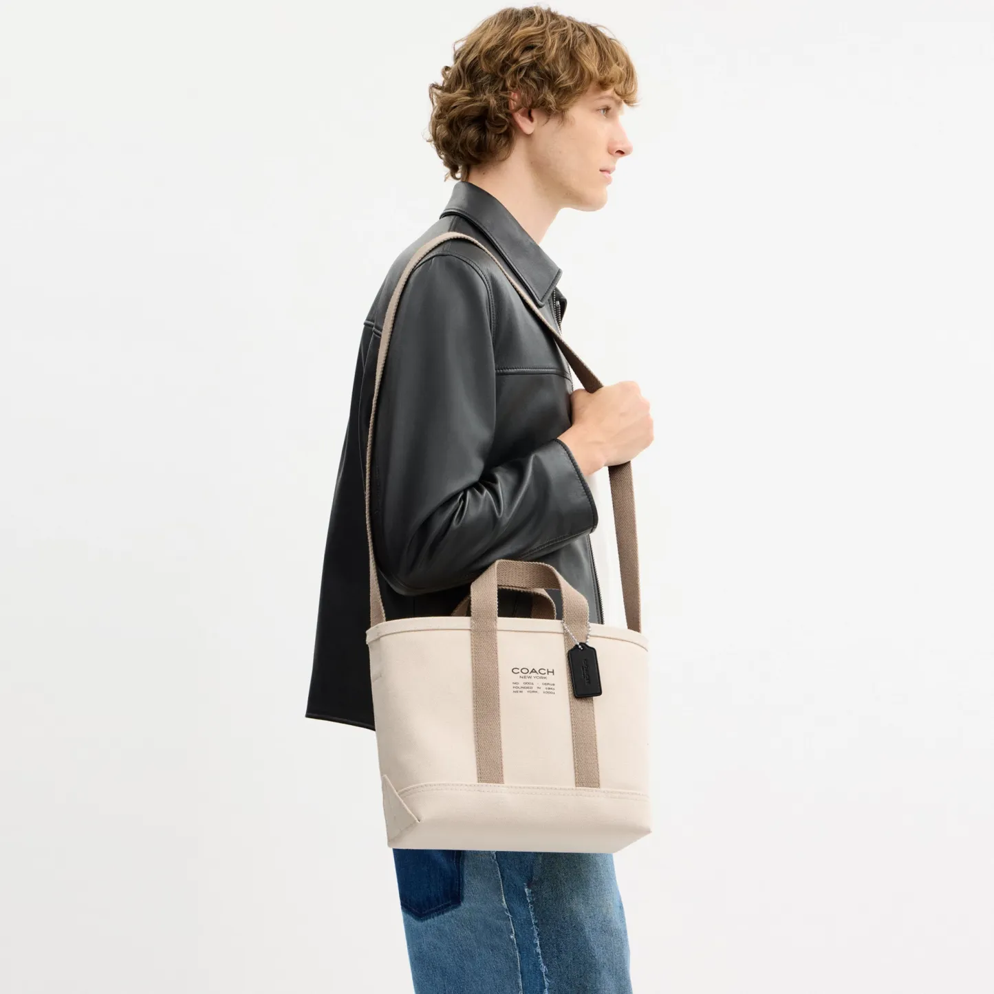 COACH®,Utility Tote 27,Canvas,Cotton,Leather,Tote,Logo,Adjustable,Sustainable,Casual, Father's Day,Cream,Detail View