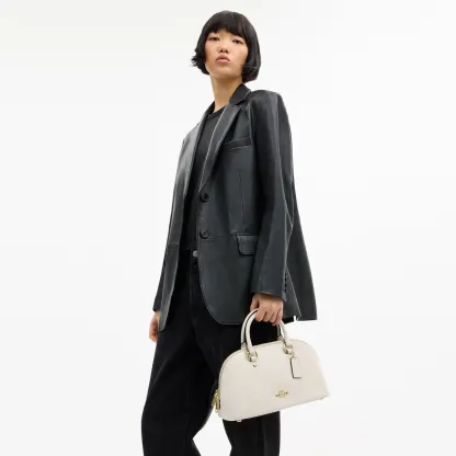 COACH®,Lara Satchel Bag,Recycled Polyester,Satchel,Logo,Metal,Casual,Cream,Detail View