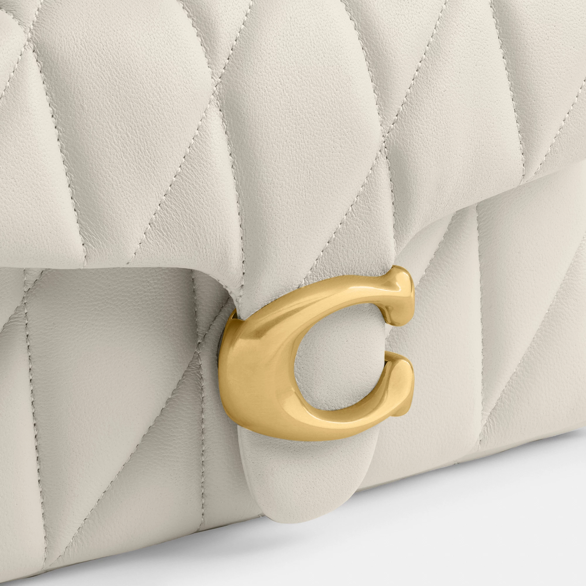 COACH®,Tabby Shoulder Bag 20 With Pillow Quilting,Leather,Shoulder Bag,Chain Detail,Embossed,Logo,Metal,Gold Metal,Day Party,White,Closer View