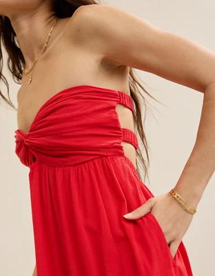Aerie Strapless Cut Out Maxi Dress - Chilly Red