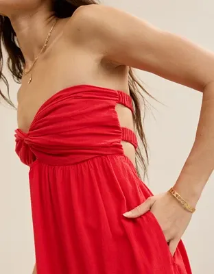 Aerie Strapless Cut Out Maxi Dress - Chilly Red
