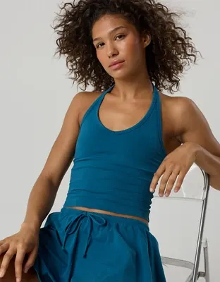 OFFLINE By Aerie OG Cotton Halter Tank Top - Twilight Blue
