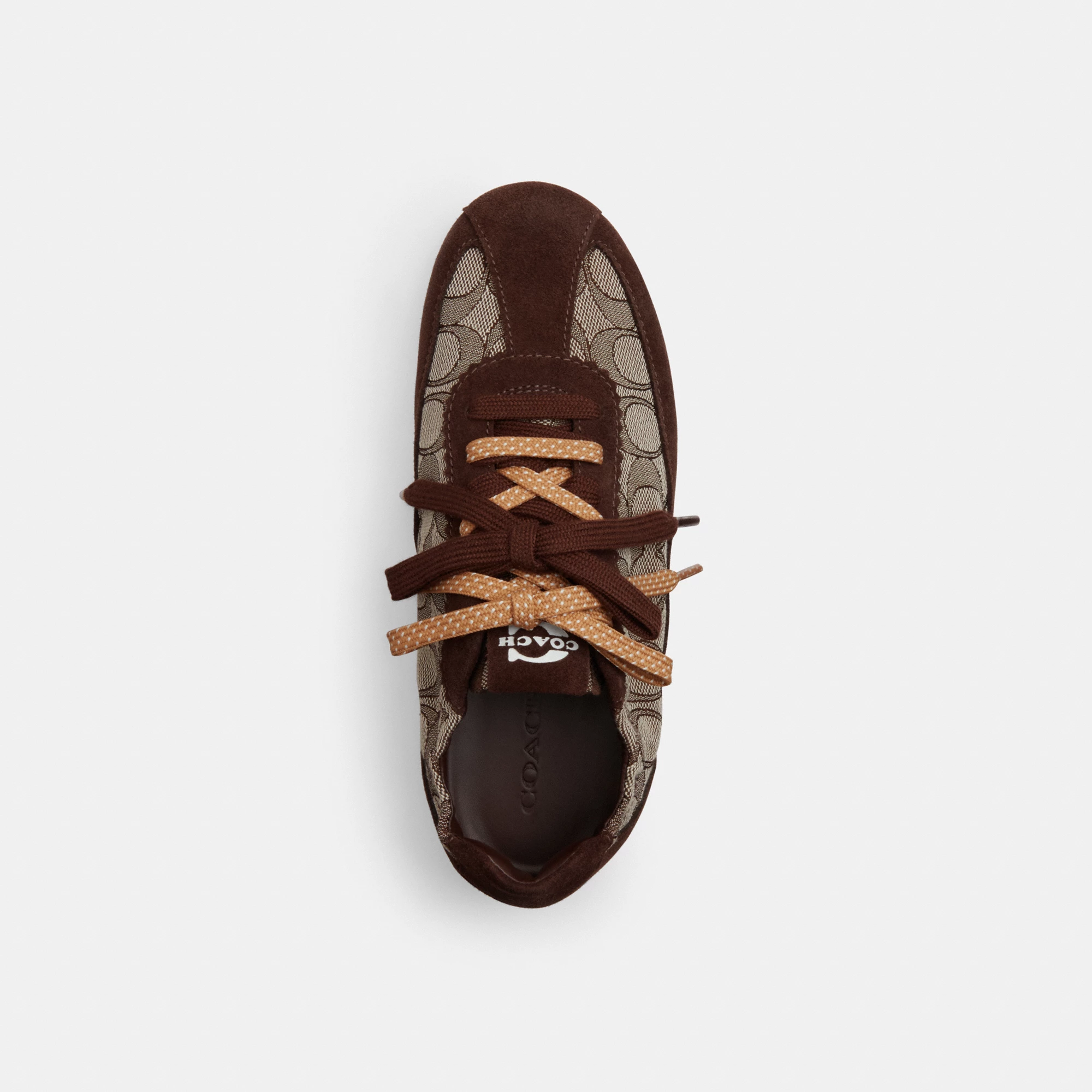 COACH®,Soft Sneaker In Signature Jacquard,Rubber,Suede,Recycled Polyester,Casual,Fabric,Logo,Color Block,Sustainable,Cushi...,Multi Color,Inside View,Top View
