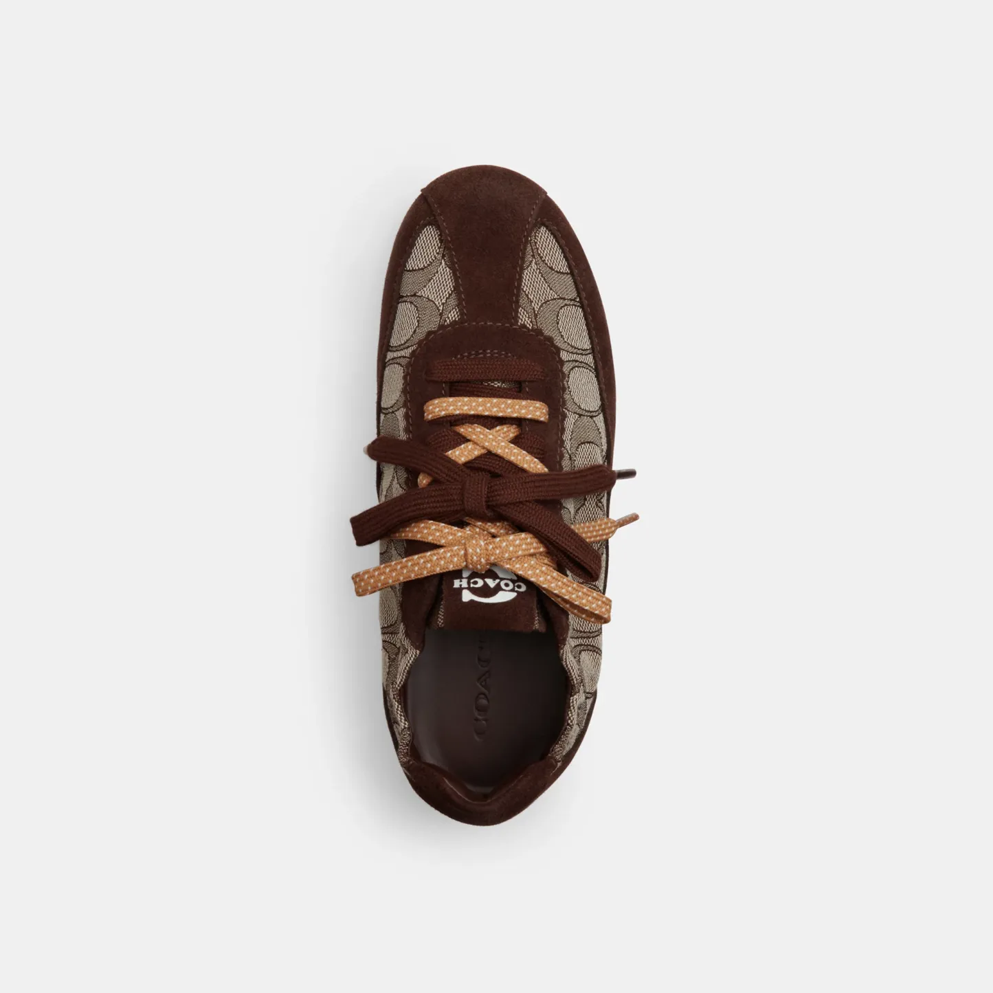 COACH®,Soft Sneaker In Signature Jacquard,Rubber,Suede,Recycled Polyester,Casual,Fabric,Logo,Color Block,Sustainable,Cushi...,Multi Color,Inside View,Top View