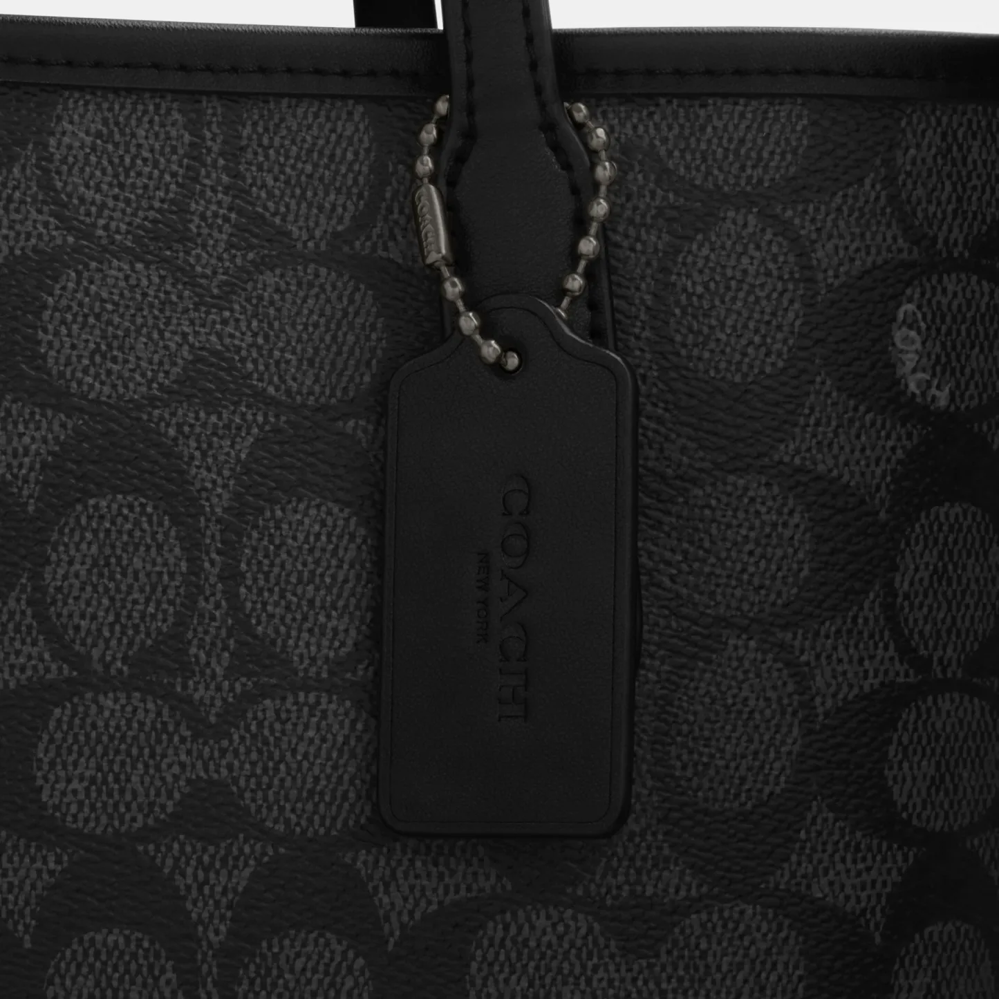 COACH®,City Tote Bag In Signature Canvas,Tote,Metal,Tag Embellishment,Color Block,Embossed,Piping,Logo,Casual,Black,Closer View
