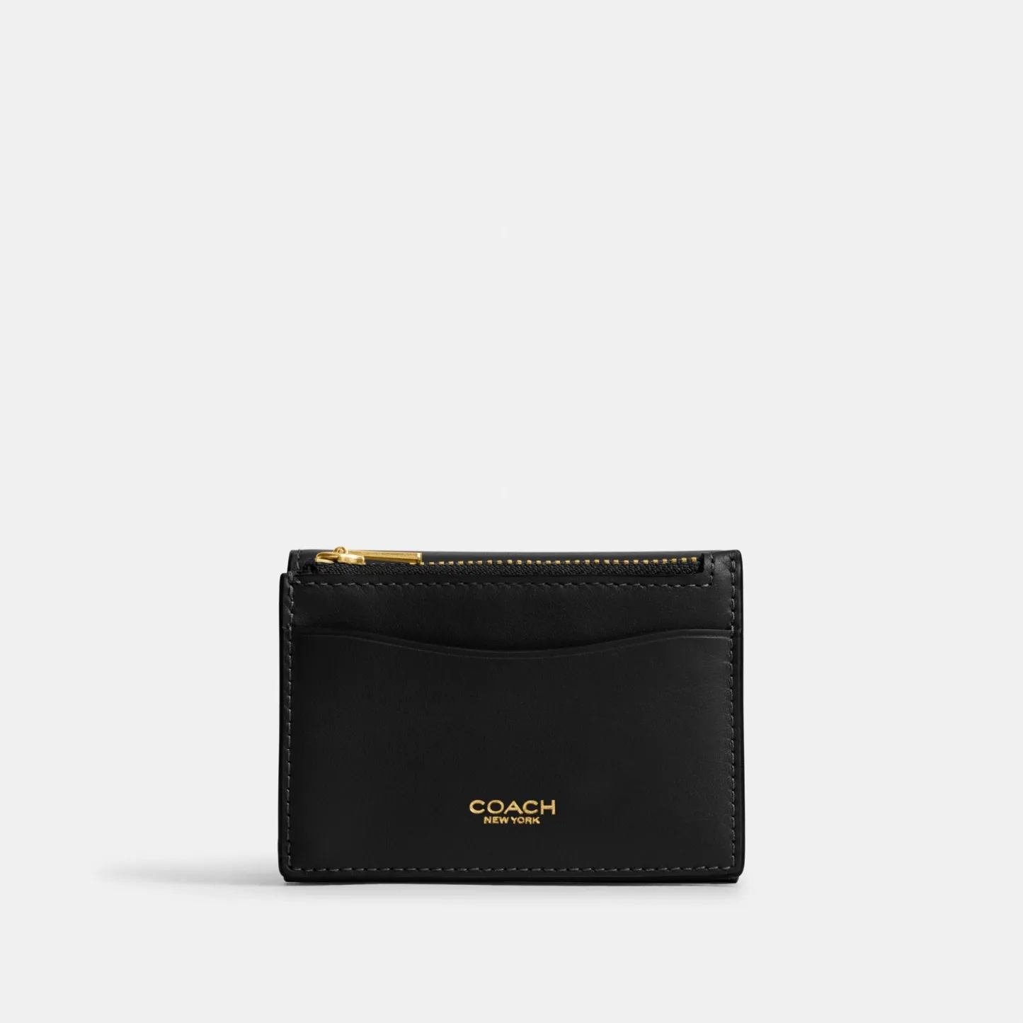 COACH®,Essential Card Holder Wallet,Leather,Calfskin Leather,Card Case,Bi Fold,Logo,Metal,Casual,Black,Back View