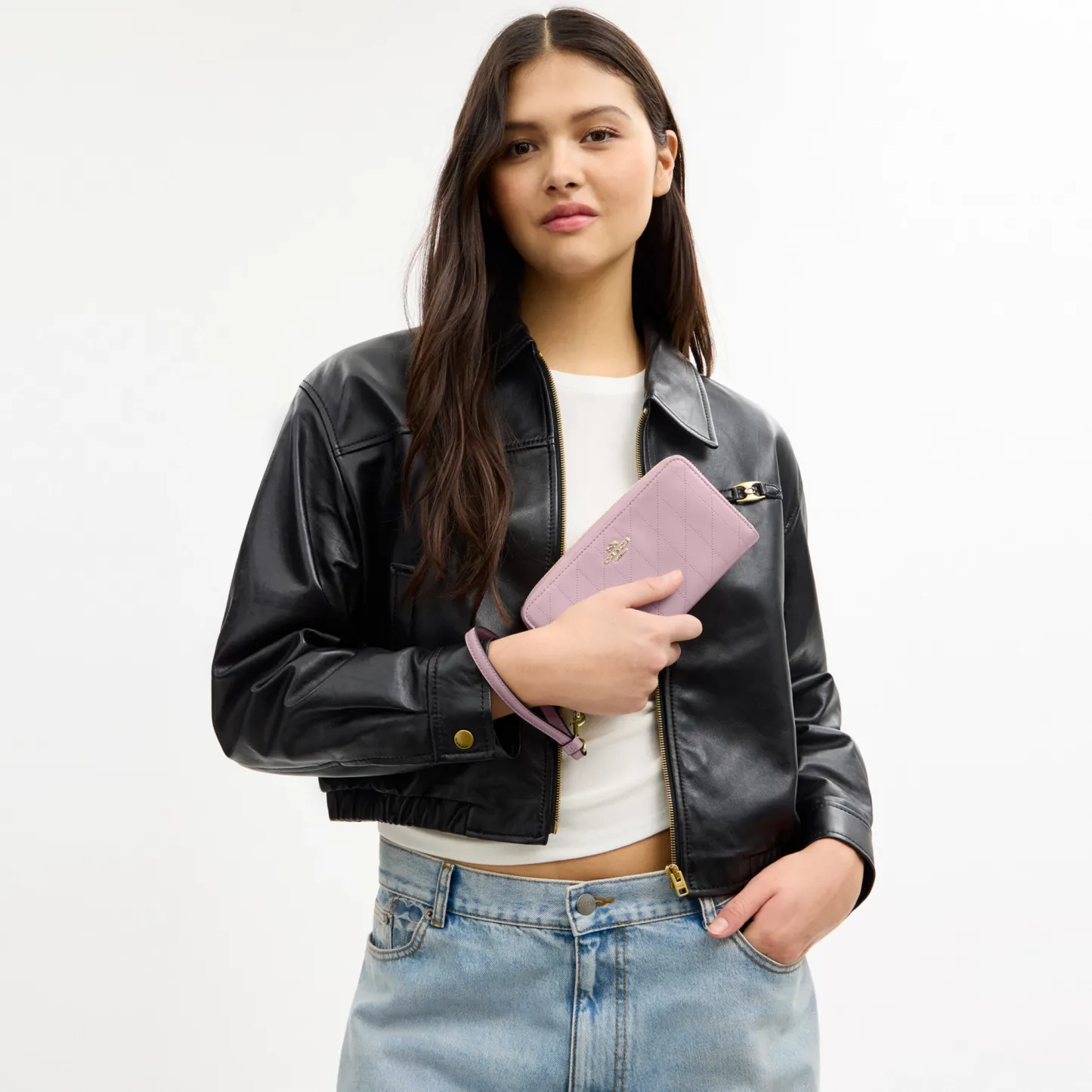 COACH®,Long Zip Around Wallet With Quilting,Pink,Detail View