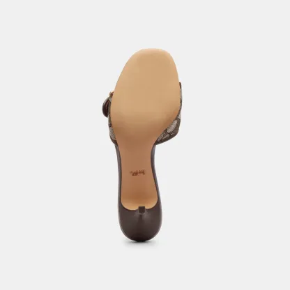 COACH®,Margot Sandal In Signature Jacquard,Recycled Cotton,Recycled Polyester,Leather,Slides,Fabric,Piping,Logo,Sustainabl...,Brown,Outsole View