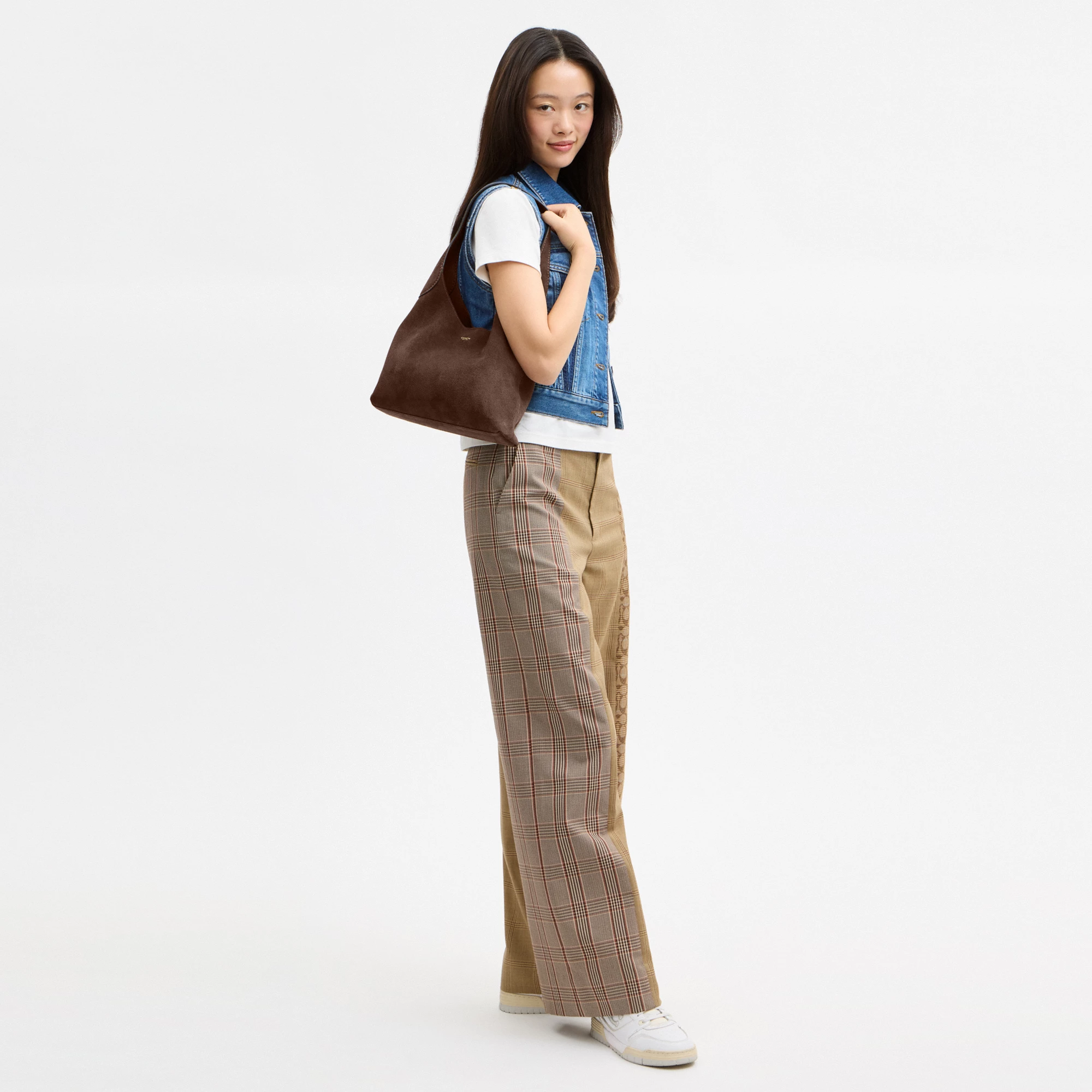 COACH®,Brooklyn Shoulder Bag 28,Suede,Leather,Hobo,Logo,Casual,Brown,Detail View
