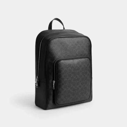 COACH®,Aiden Backpack In Signature Canvas,Canvas,Recycled Polyester,Leather,Backpack,Faux Leather,Sustainable,Suitcase Sle...,Black,Angle View