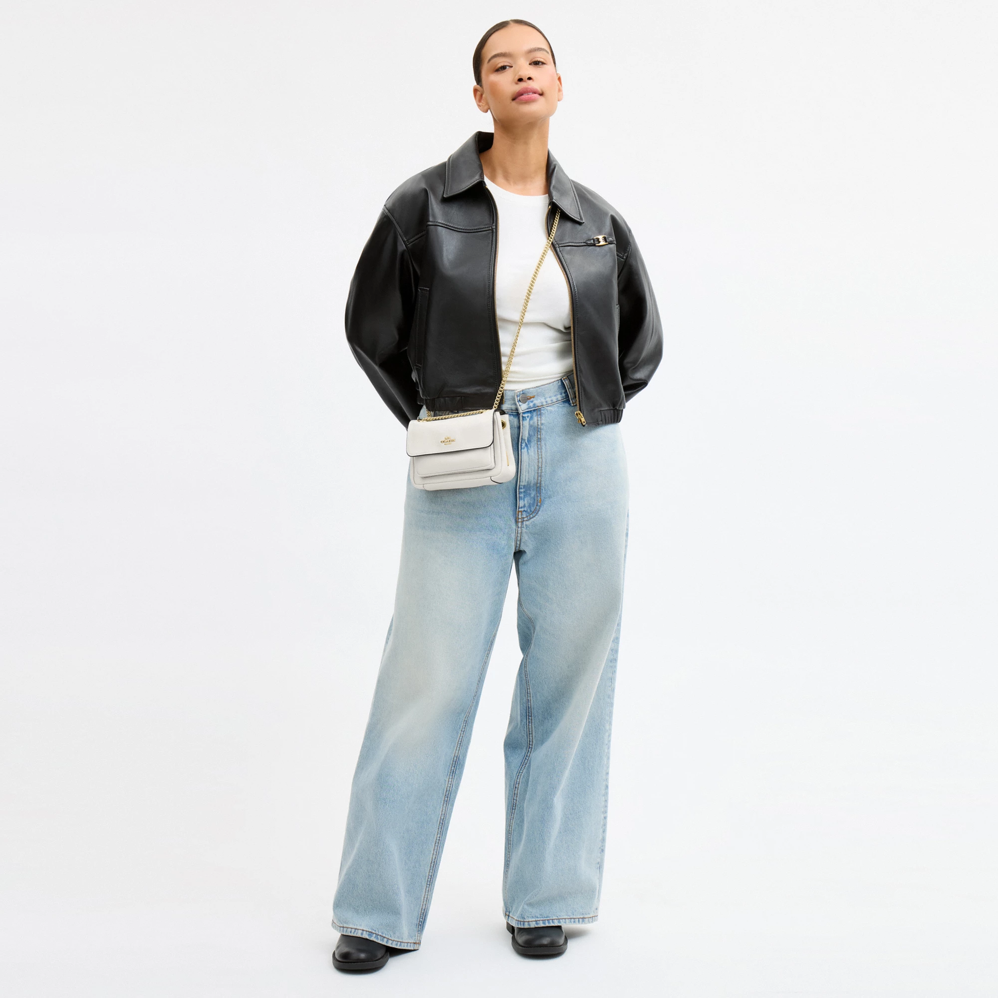 COACH®,Elodie Crossbody Bag 18,Leather,Recycled Polyester,Crossbody,Logo,Sustainable,Adjustable,Silver Metal,Casual,Cream
