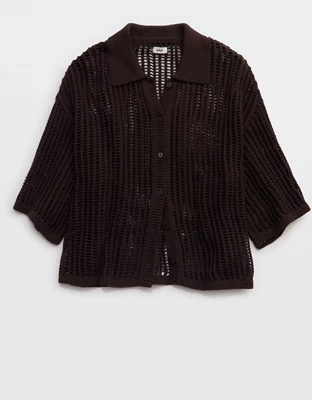 Aerie Short Sleeve Polo Sweater - Deep Earth