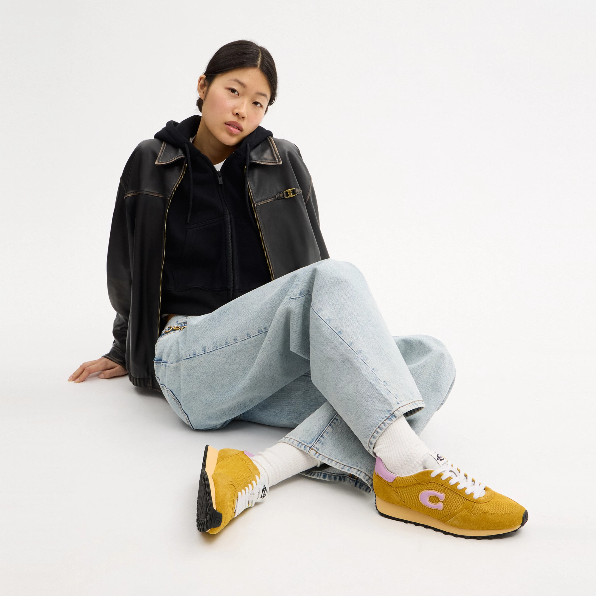 COACH®,Retro Runner,Rubber,Recycled Polyester,Mesh,Suede,Activewear,Fabric,Logo,Color Block,Sustainable,Pull Tab,Breathabl...,Mustard,Detail View