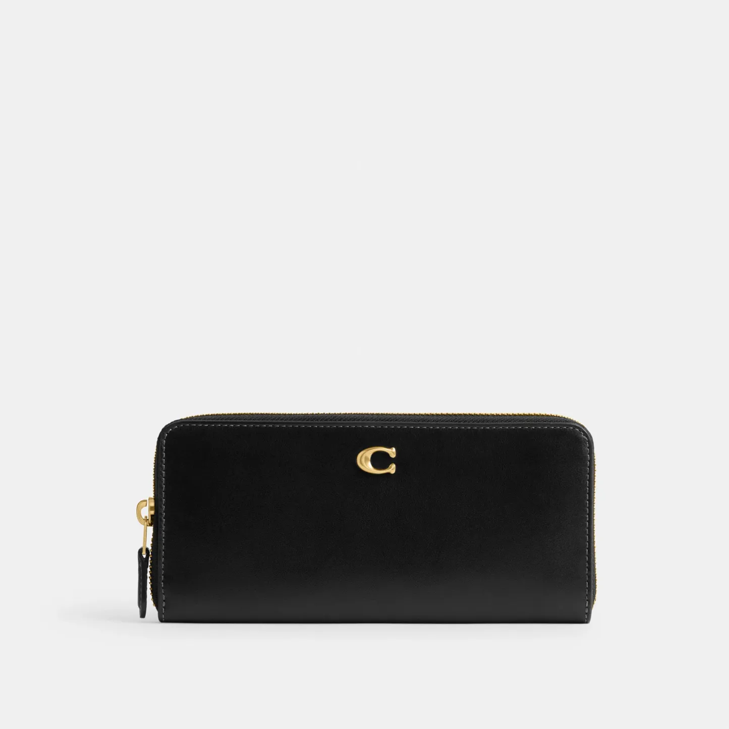 COACH®,Essential Slim Accordion Zip Wallet,Calfskin Leather,Leather,Continental,Logo,Metal,Casual,Black,Front View