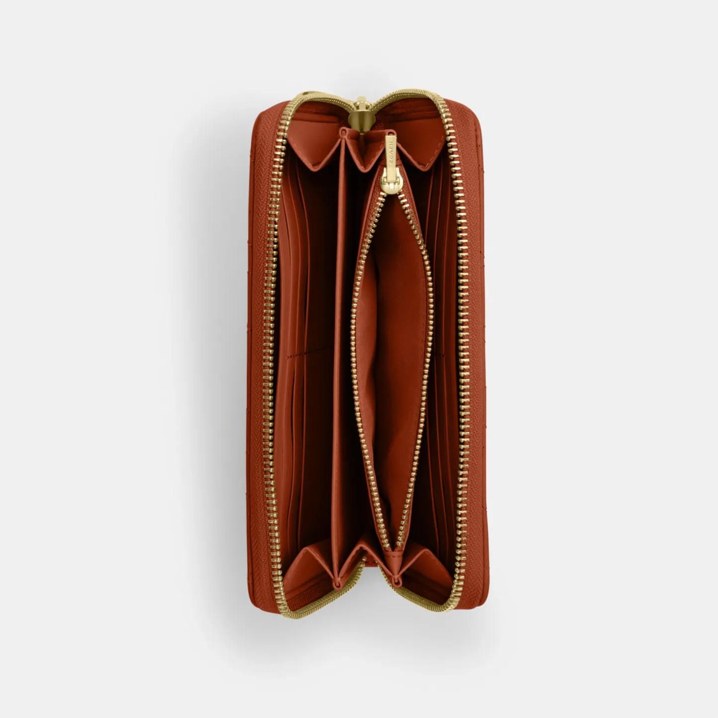 COACH®,Long Zip Around Wallet With Quilting,Brown,Inside View,Top View