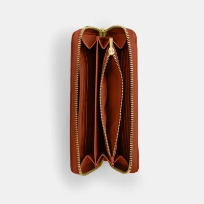 COACH®,Long Zip Around Wallet With Quilting,Brown,Inside View,Top View
