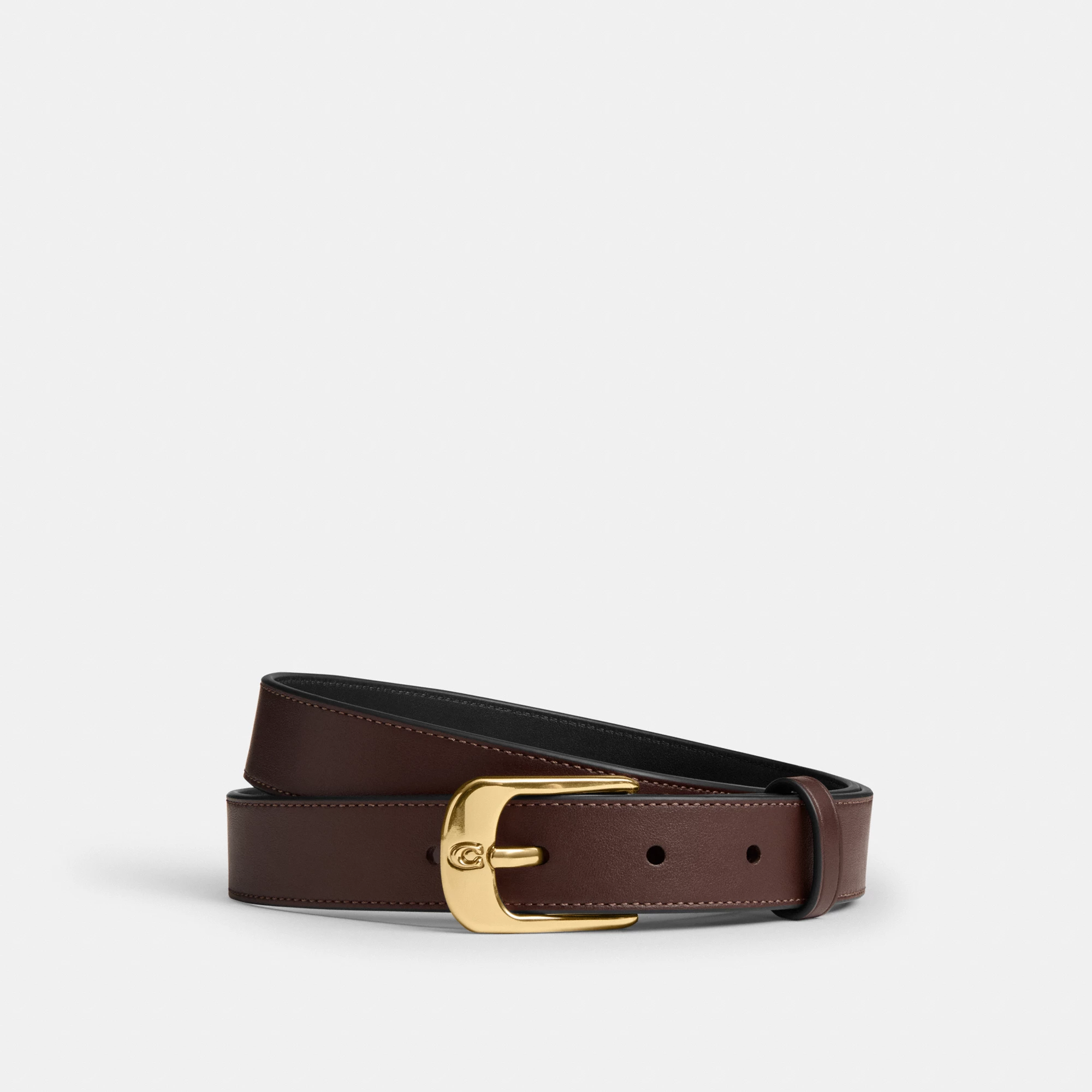 COACH®,C Harness Buckle Belt, 25 Mm,Calfskin Leather,Harness,Gold Metal,Casual,Brown,Front View