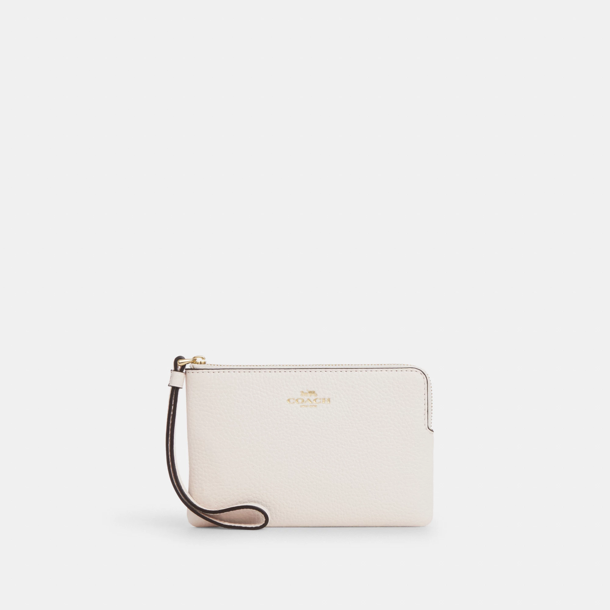 COACH®,Corner Zip Wristlet,Pouch,Wristlet,Silver Metal,Casual,Cream,Front View