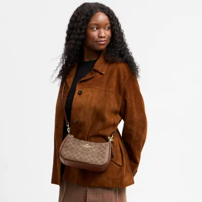 COACH®,Teri Shoulder Bag In Signature Canvas,Shoulder Bag,Logo,Tag Embellishment,Embossed,Metal,Casual,Brown