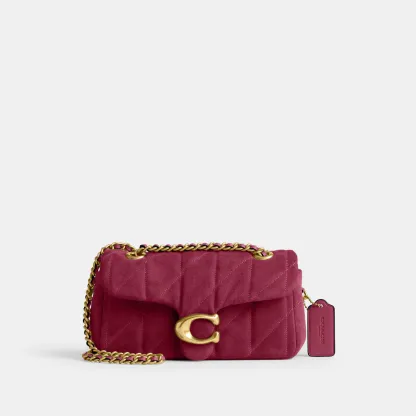 COACH®,Tabby Shoulder Bag 20 With Quilting,Leather,Suede,Shoulder Bag,Metal,Logo,Shoulder Guard,Compact,Lined,Luggage Tag,...,Fuchsia,Front View
