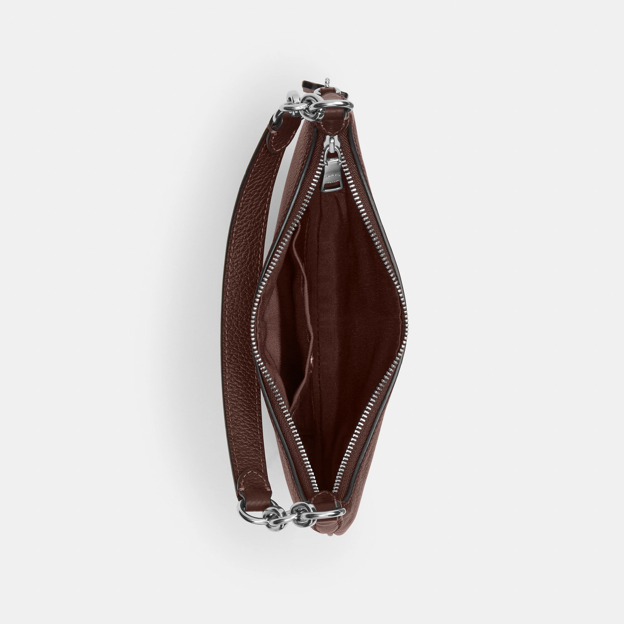 COACH®,Mini Payton Bag,Leather,Recycled Polyester,Shoulder Bag,Logo,Metal,Chain Detail,Compact,Gold Metal,Day Party,Brown,Inside View,Top View