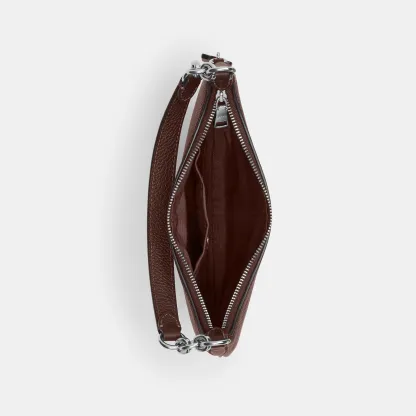 COACH®,Mini Payton Bag,Leather,Recycled Polyester,Shoulder Bag,Logo,Metal,Chain Detail,Compact,Gold Metal,Day Party,Brown,Inside View,Top View