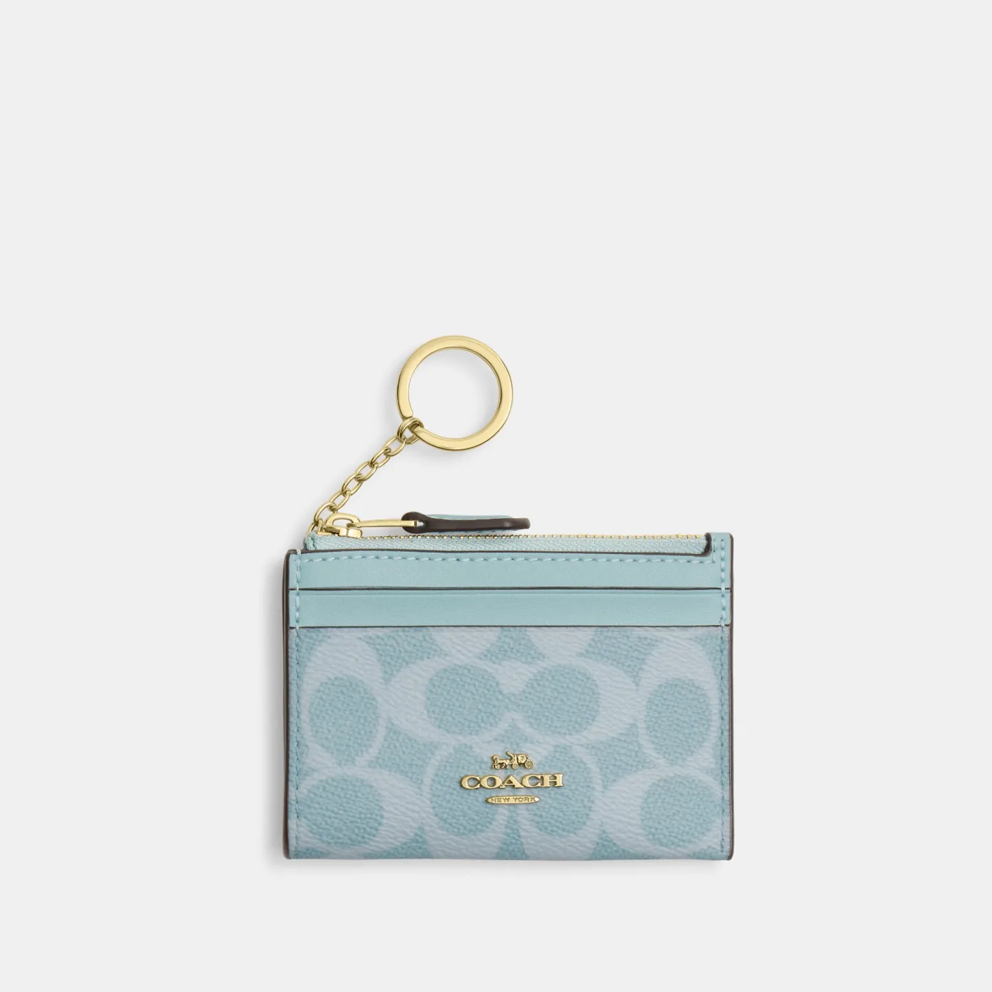 COACH®,Mini Skinny Id Case In Signature Canvas,Card Case,Metal,Color Block,Logo,Sustainable,Key Ring,Casual,Blue,Front View