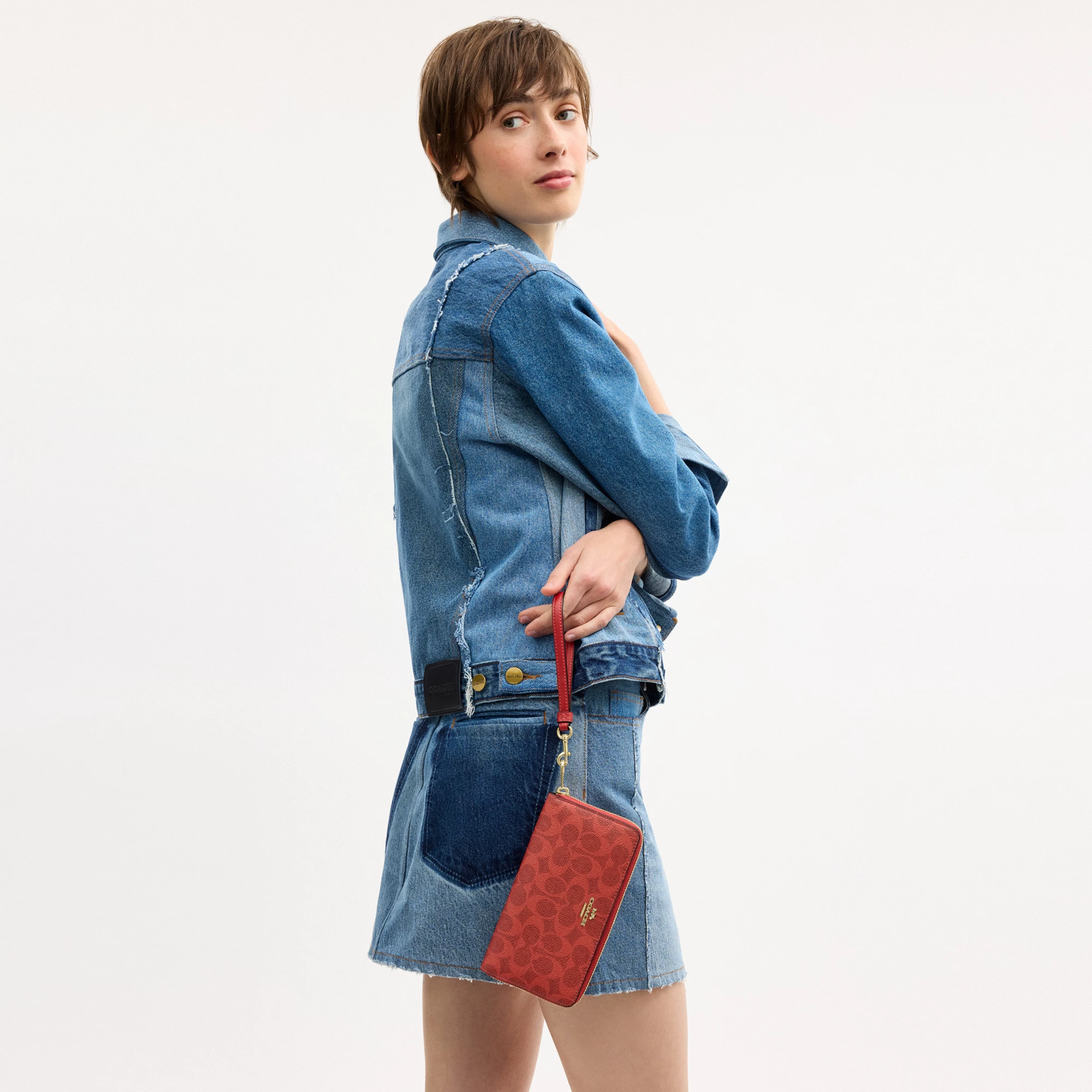 COACH®,Long Zip Around Wallet In Signature Canvas,Continental,Coin,Sustainable,Casual,Red,Detail View