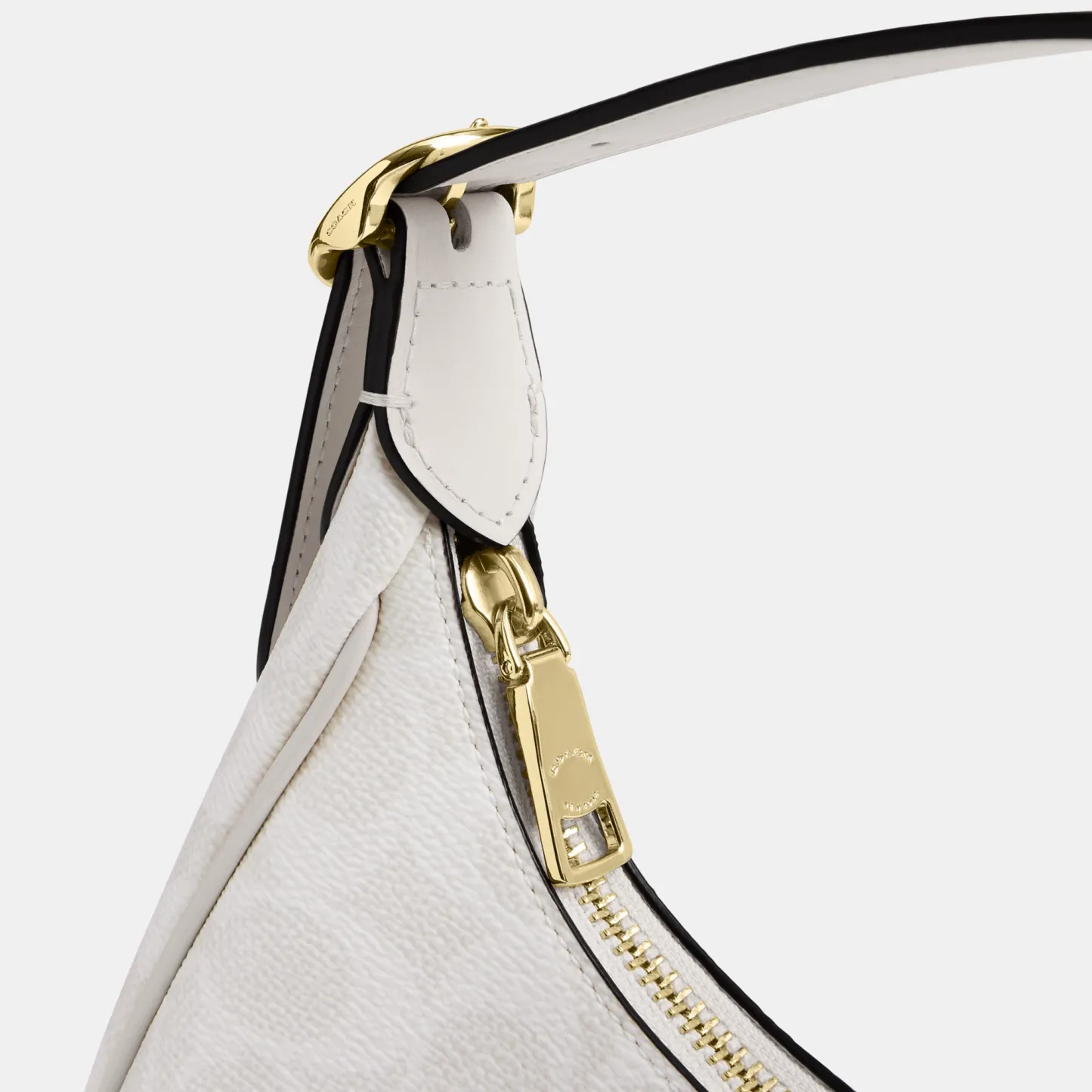 COACH®,Emily Shoulder Bag In Signature Canvas,Leather,Recycled Polyester,Canvas,Shoulder Bag,Metal,Pendant,Piping,Logo,Sus...,White,Closer View