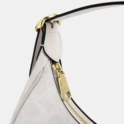 COACH®,Emily Shoulder Bag In Signature Canvas,Leather,Recycled Polyester,Canvas,Shoulder Bag,Metal,Pendant,Piping,Logo,Sus...,White,Closer View