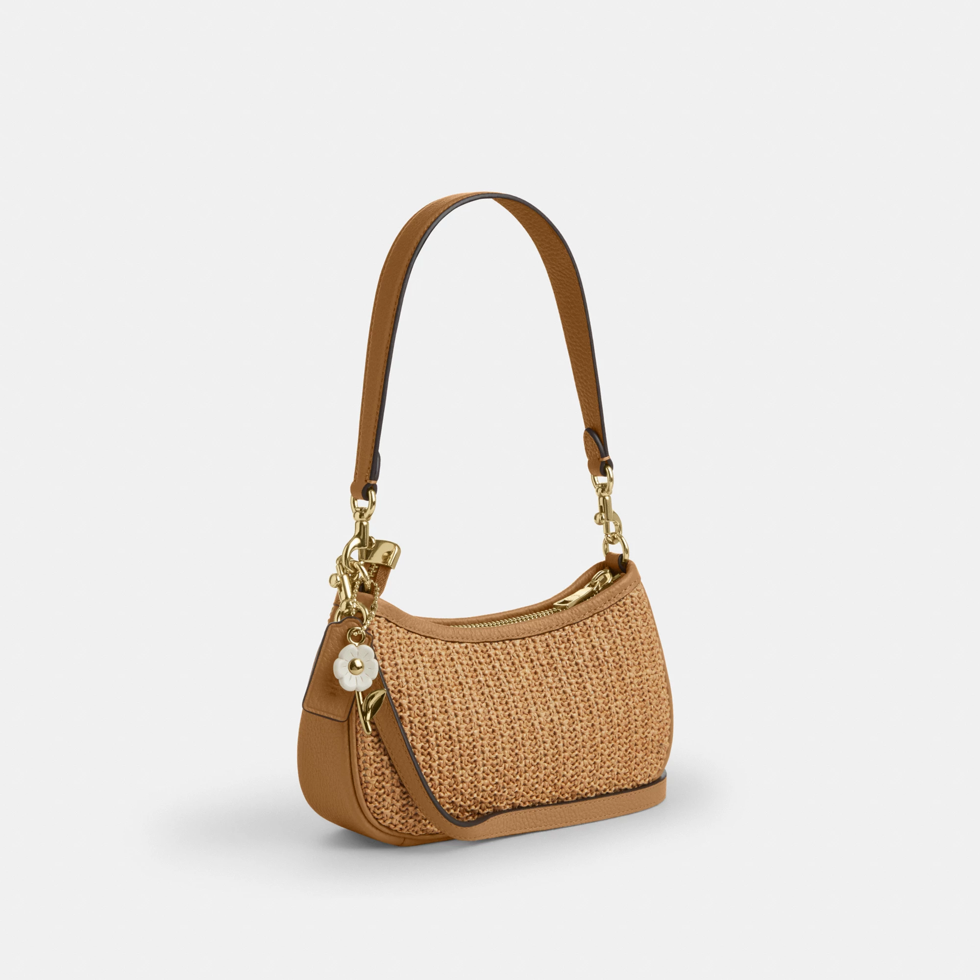 COACH®,Teri Mini Crossbody Bag,Leather,Recycled Polyester,Lining Polyester,Crossbody,Metal Material,Straw,Logo,Adjustable,...,Beige,Angle View