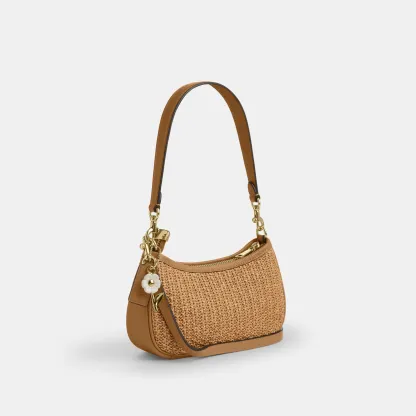 COACH®,Teri Mini Crossbody Bag,Leather,Recycled Polyester,Lining Polyester,Crossbody,Metal Material,Straw,Logo,Adjustable,...,Beige,Angle View