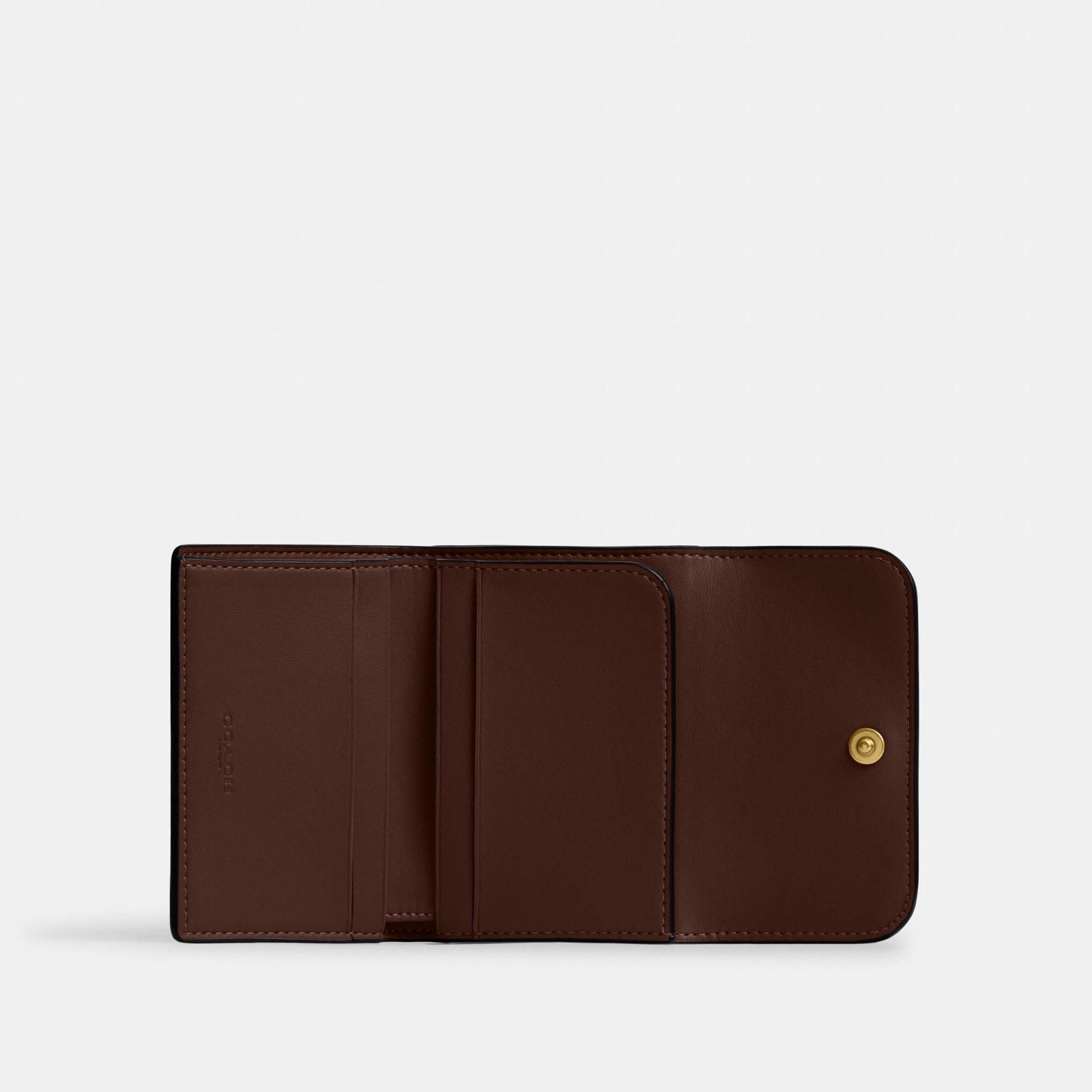 COACH®,Essential Card Holder Wallet,Leather,Calfskin Leather,Card Case,Bi Fold,Logo,Metal,Casual,Brown,Inside View,Top View