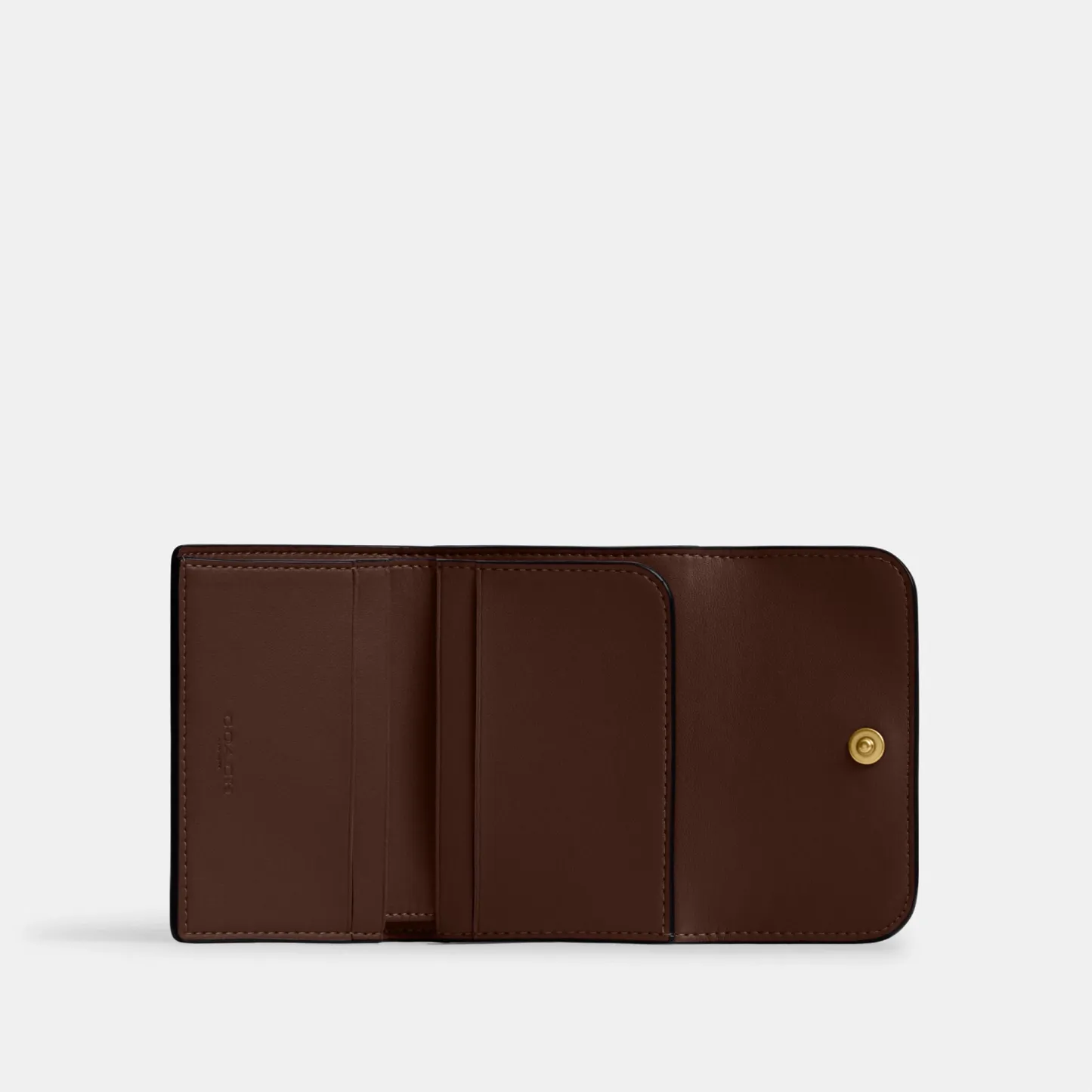 COACH®,Essential Card Holder Wallet,Leather,Calfskin Leather,Card Case,Bi Fold,Logo,Metal,Casual,Brown,Inside View,Top View