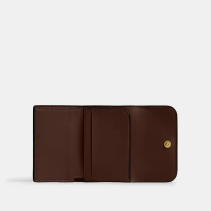 COACH®,Essential Card Holder Wallet,Leather,Calfskin Leather,Card Case,Bi Fold,Logo,Metal,Casual,Brown,Inside View,Top View